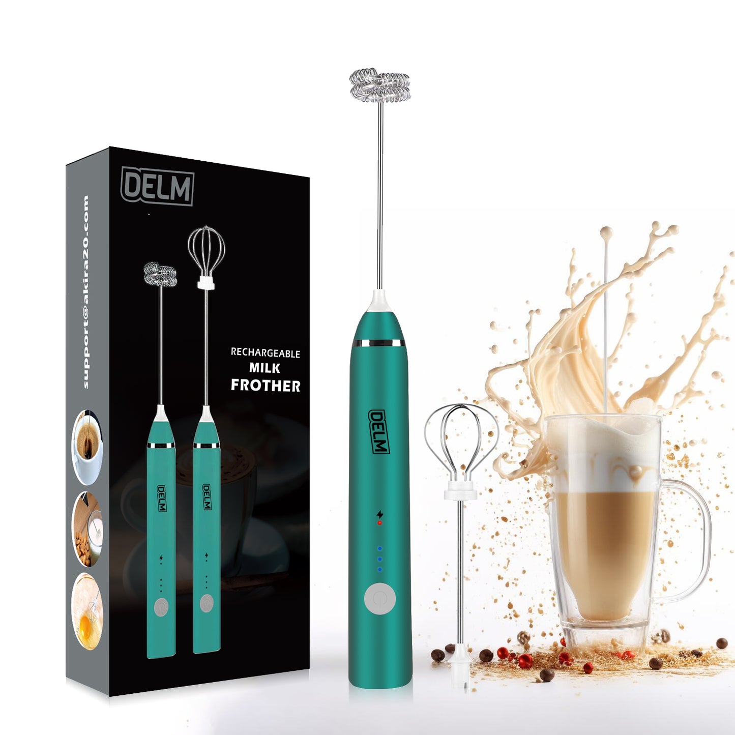 DELM Electric Milk Frother, Coffee Frother, Rechargeable, Drink Mixer, Handheld Frother, Mixer, Merengue Power, Kitchen Aid, Hand Mixer, Electric Mixer, USB Rechargeable, Bulletproof