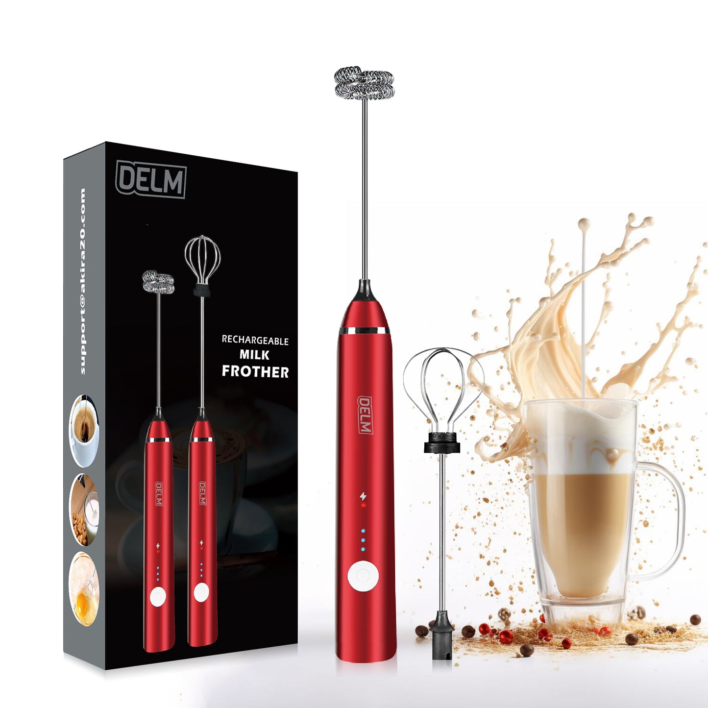 DELM Electric Milk Frother, Coffee Frother, Rechargeable, Drink Mixer, Handheld Frother, Mixer, Merengue Power, Kitchen Aid, Hand Mixer, Electric Mixer, USB Rechargeable, Bulletproof