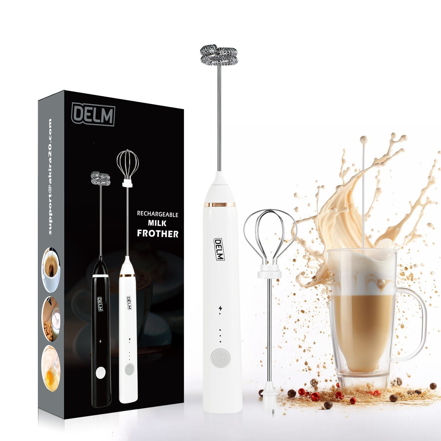 DELM Electric Milk Frother, Coffee Frother, Rechargeable, Drink Mixer, Handheld Frother, Mixer, Merengue Power, Kitchen Aid, Hand Mixer, Electric Mixer, USB Rechargeable, Bulletproof