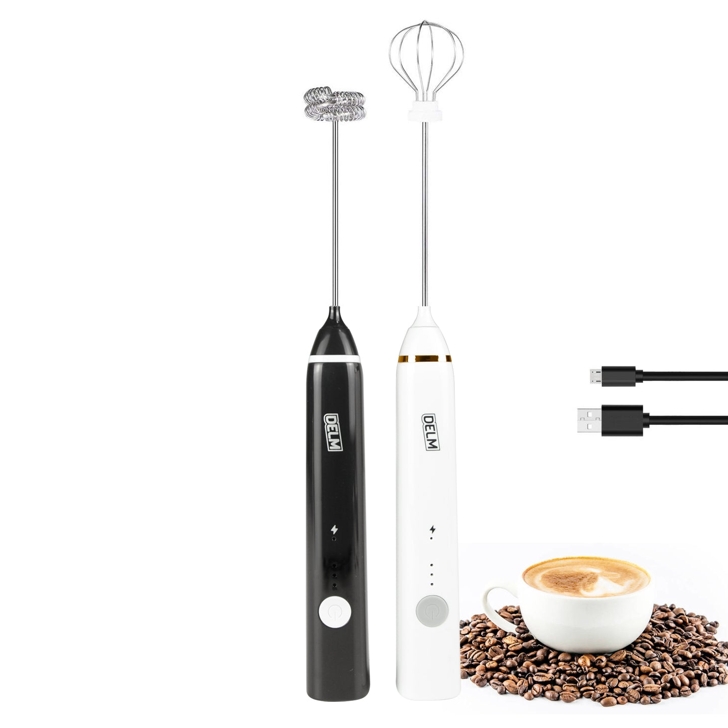 KUWAN Electric Milk Frother Rechargeable Handheld Wand Coffee