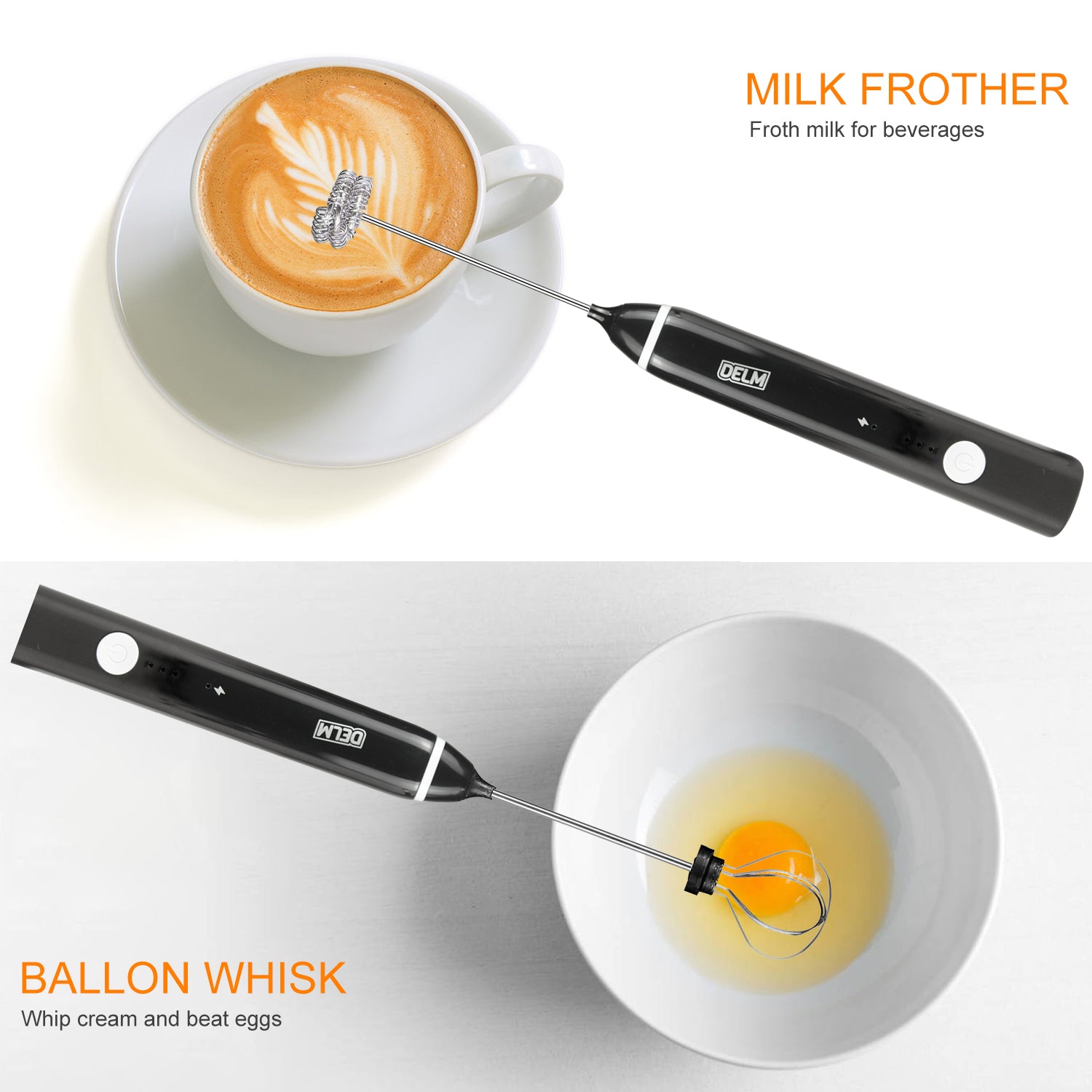 Milk Frother, Dallfoll Handheld Coffee Frother Electric Whisk,3